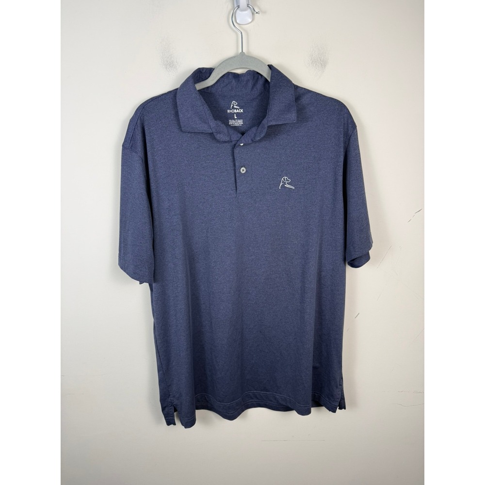Rhoback Mens Performance Polo Shirt Large Blue Heathered Short Sleeve Golf Top